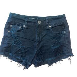 American Eagle Black Distressed Denim Hi-Rise Festival Shorts Size 2